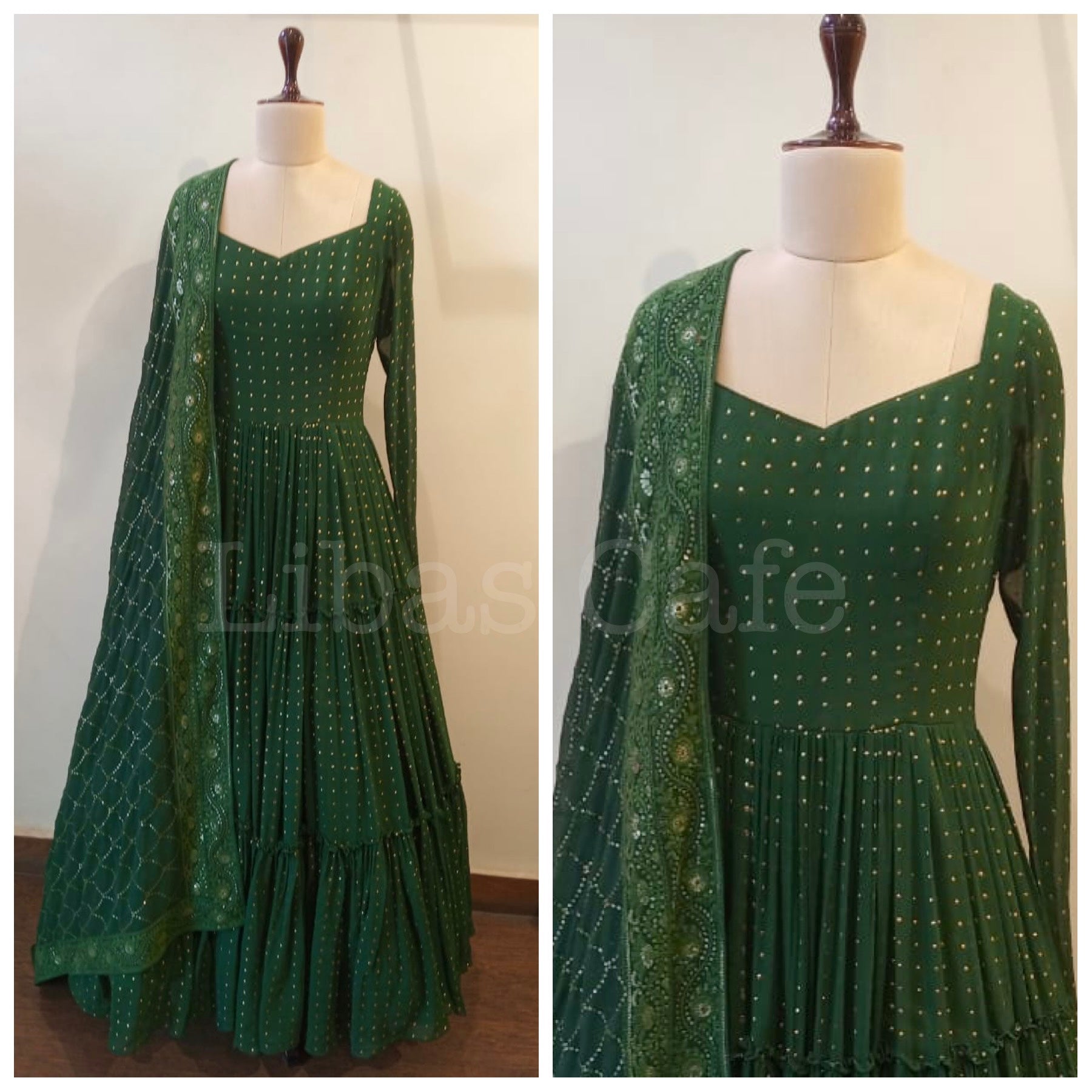 Green Mukaish Layered Anarkali Suit